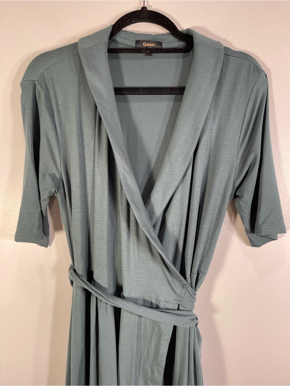 Quince Tencel Jersey Midi Wrap Dress Size L Color Dark Olive - Picture 5 of 11